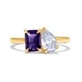 thumbnail image 3 of 1.70 CT 7X5MM Emerald Shape Natural Amethyst & 8X5MM Pear Cut Lab Created Moissanite Diamond Toi Et Moi 2-Stone Engagement Ring For Women In 14K Yellow Gold Over Sterling Silver (1.70 Cttw)-4, 3 of 7