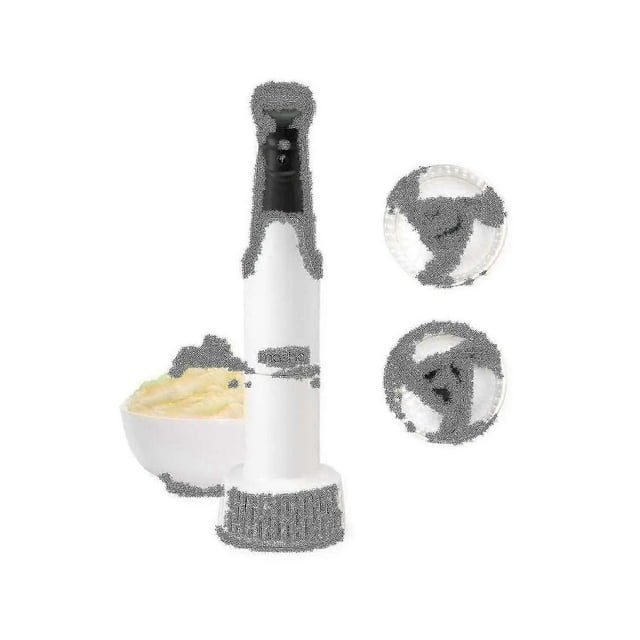 Electric Potato Masher Hand Blender 3-in-1 Multi Tool by HQ, featuring a white handheld design with black accents. Includes rotor blade and aerator attachments for blending, pureeing, and whisking. Shown with a bowl of mashed potatoes and two interchangeable attachments. Ideal for making mashed potatoes, baby food, soups, and desserts. Lightweight and easy to use, with dishwasher-safe removable parts.