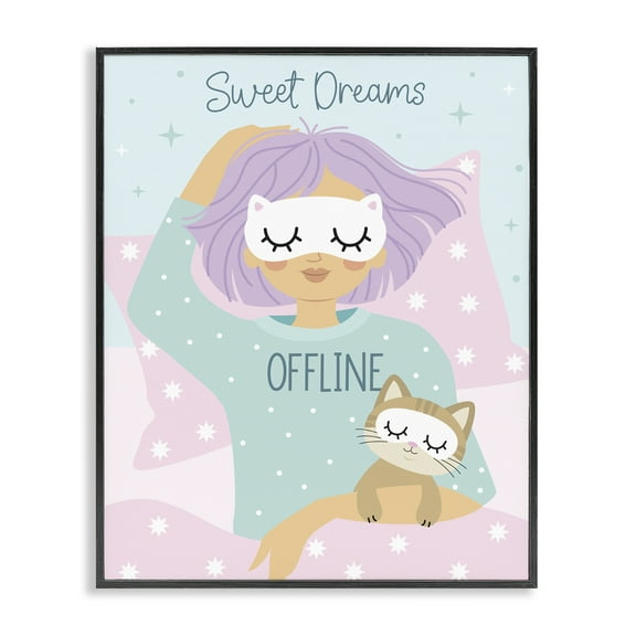 Stupell Industries Sweet Dreams Girl & Cat People Painting Black Framed Art Print Wall Art, 11 x 14