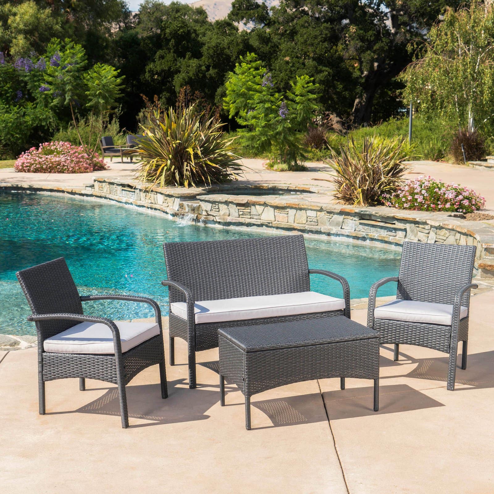 Christopher Knight Home Cordoba Outdoor Wicker 4-piece Conversation Set with Cushions by  Gray + Light Gray - image 3 of 11