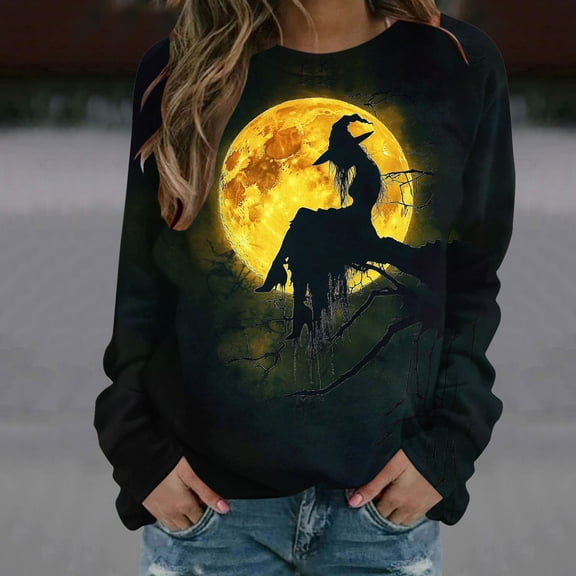 Neewe Crewneck Halloween Sweatshirt Women Witches Graphic Casual Oversized Pullover Print Hoodies Long Sleeve Blouse Tops