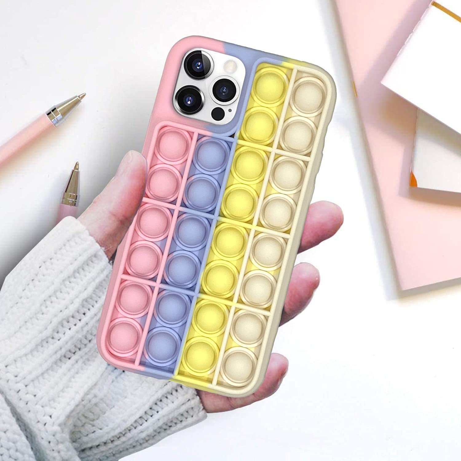Fidget Toy Phone Case, Silicone Shockproof Phone Cover Push Pop