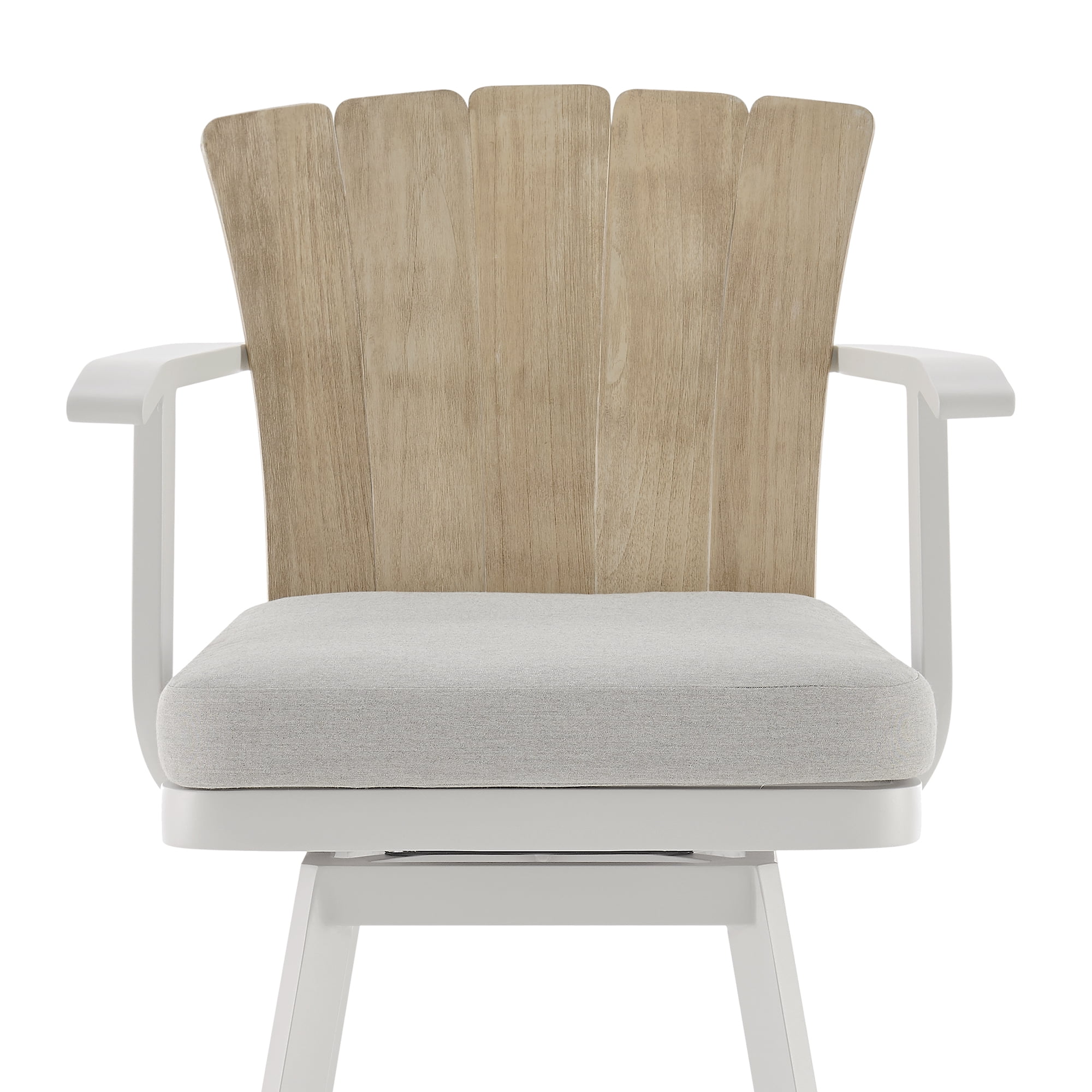 Hazel Outdoor Patio Swivel Counter Stool in Aluminum with Teak Wood and Argent Gray Cushion - Set of 4