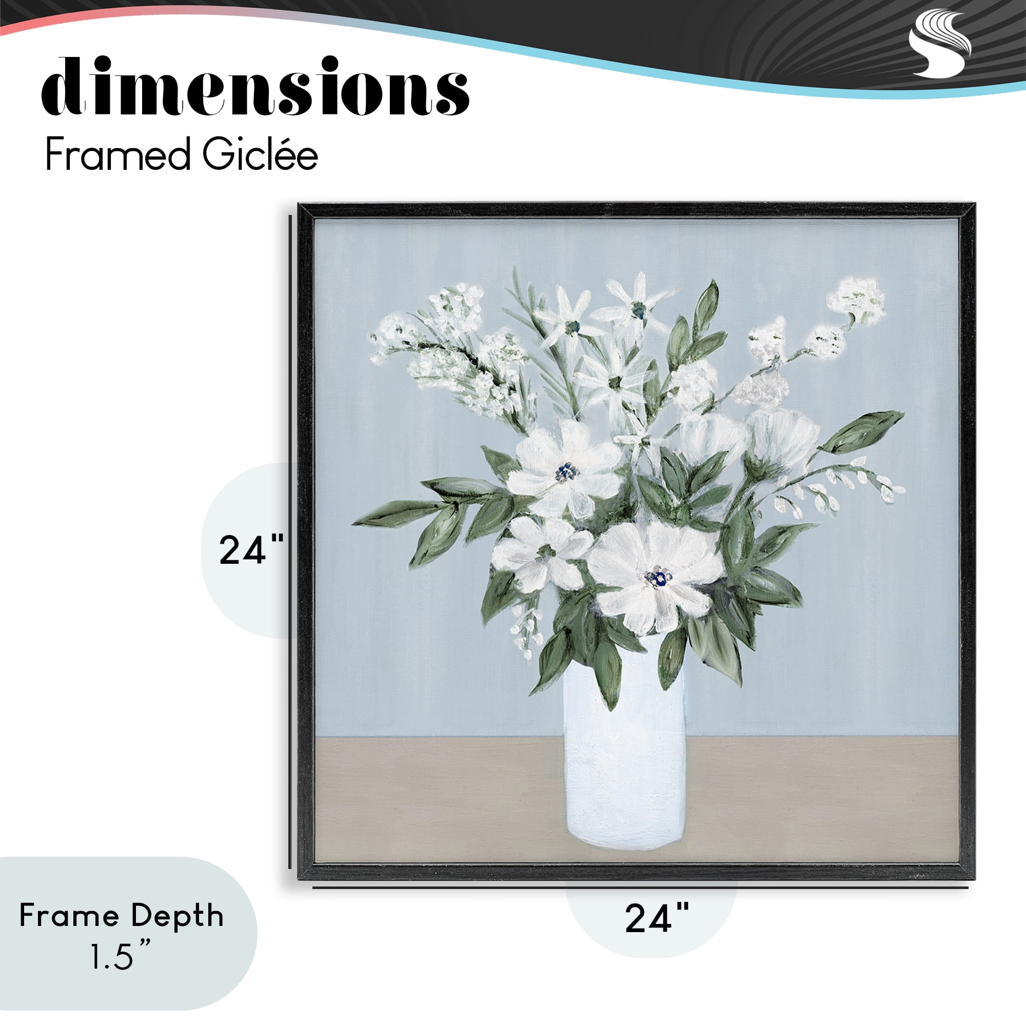 Stupell Industries Mixed White Blooms on Blue Black Framed Giclee Art, design by Marilyn Dunlap