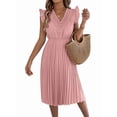 thumbnail image 2 of Women Summer Elegant Ruffle Sleeve Dress Semi Formal Boho Outfits Pink M, 2 of 9