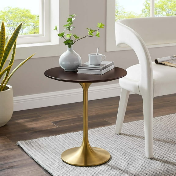 Modway Lippa 20" Round Wood Grain Side Table in Gold Cherry Walnut