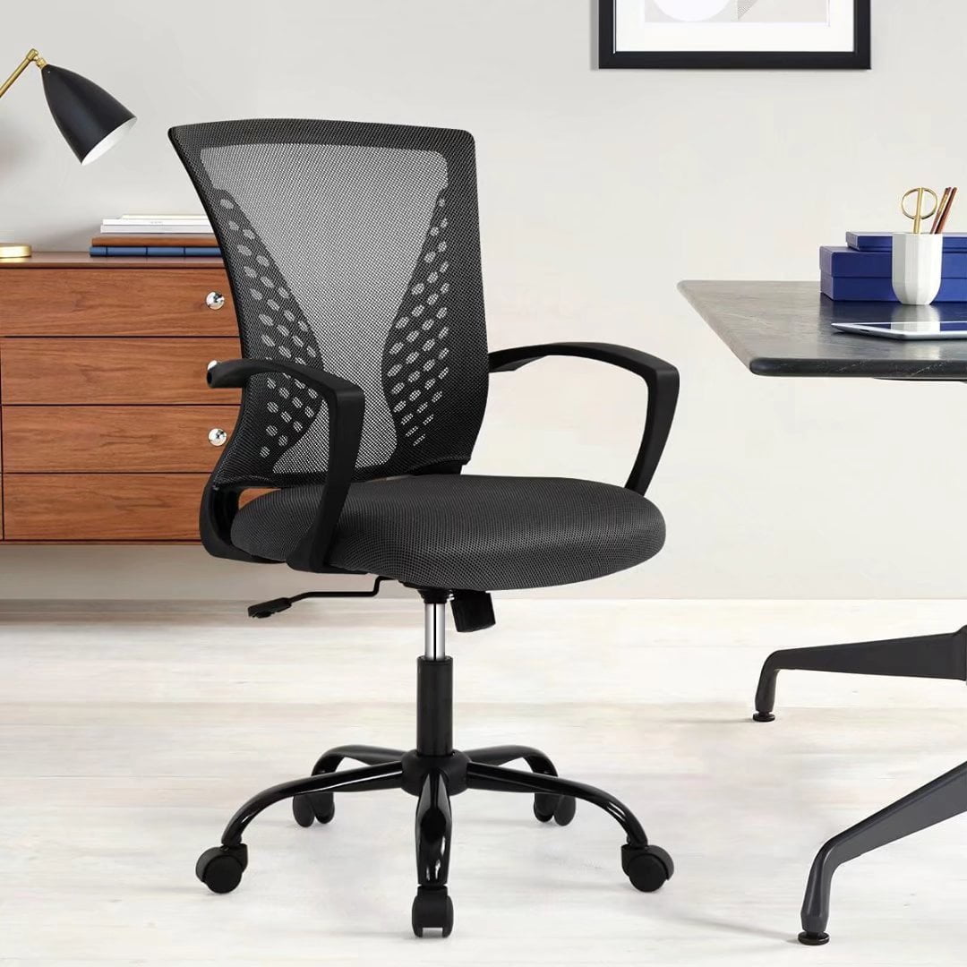 Adjustable Height Mesh Office Chair Ergonomic 360°Swivel Lift Computer Desk Grey 
