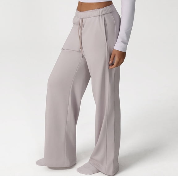 ctdiral Wide Leg Sweatpants for Women Elastic Waist Baggy Casual Drawstring Pants with Pockets Solid Color Stretchy Workout Trousers Purple XL