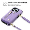 thumbnail image 2 of Decase Phone Case for iPhone 15 Pro Zipper Wallet Cover with Card Holder Slot Shoulder Crossbody Strap Long Lanyard Leather for Women Men,Purple, 2 of 9