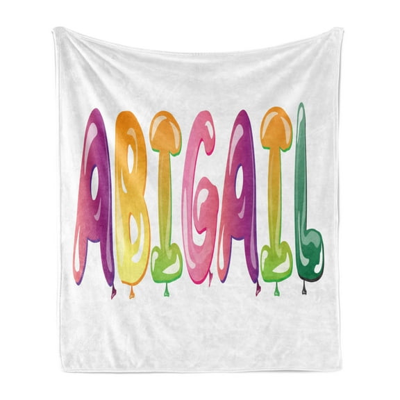 Abigail Soft Flannel Fleece Throw Blanket, Colorful Feminine Name Alphabet with Historical Roots Cartoon Lettering, Cozy Plush for Indoor and Outdoor Use, 70" x 90", Multicolor, by Ambesonne