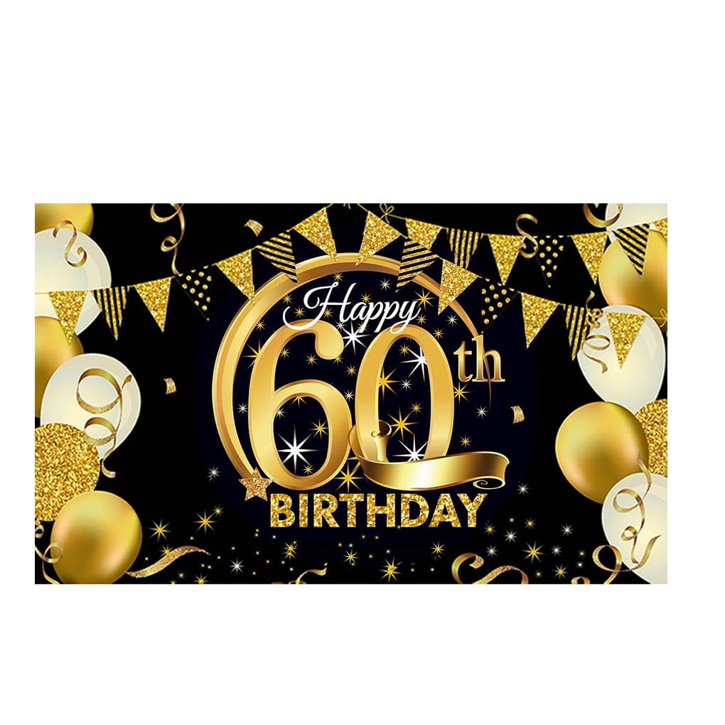 Birthday Party Banner Home Birthday Theme Backdrop Background Wall Decoration, 60 Years Old