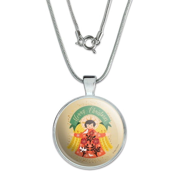 Merry Christmas Angel 1" Pendant with Sterling Silver Plated Chain