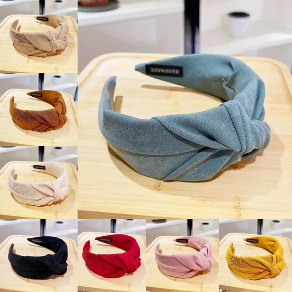 Solid Wide Knot Fabric Twist Hairbands for Women Girls Bezel Hair Hoops Party Hair Accessories Ladies Headbands