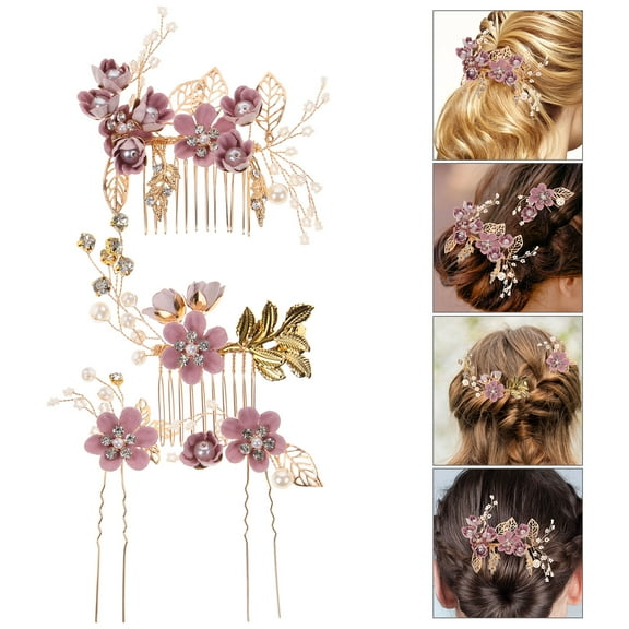 MLINS Purple Wedding Hair Comb Set for Bridal and Special Occasions, Delicate Alloy Accessories, 4pcs