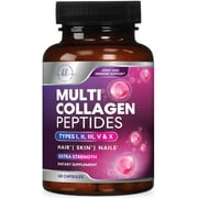 Multi Collagen Supplement 2400 mg - Types I, II, III, V & X Multi Collagen Peptides Pills for Women & Men, Hydrolyzed Collagen Supplements, Hair, Skin, Nail, & Joint Support Supplement - 60 Capsules