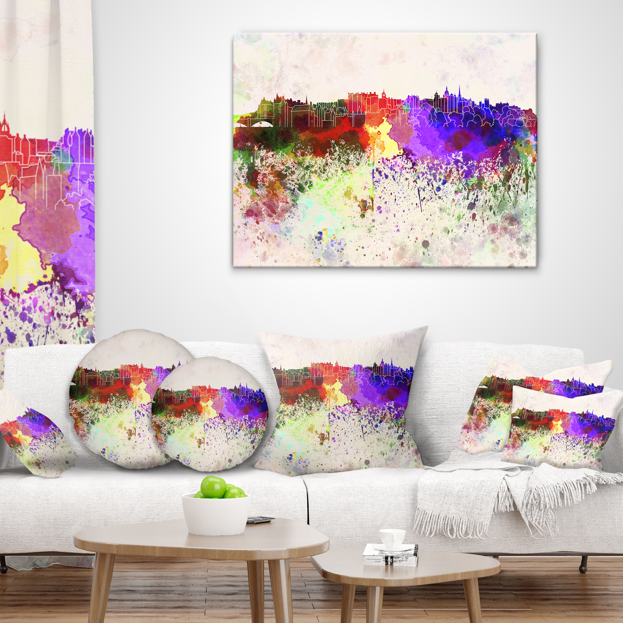 Designart Edinburgh Skyline - Cityscape Throw Pillow - 18x18