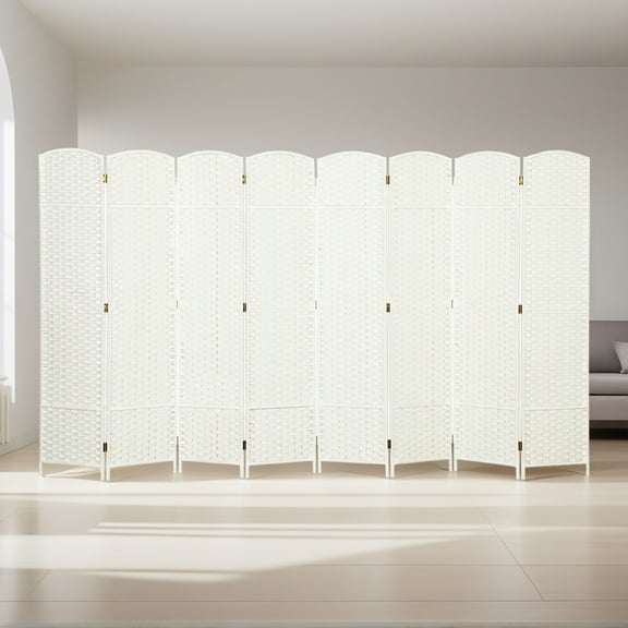GVN Privacy Panels Decorative Privacy Fence,Folding Room Divider Screen 8 Panel 5.6' Tall Privacy Screen Freestanding Room Partition, White