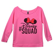 Womens Disney 3/4 Sleeve “#Disney Squad" Disney World Sweat Shirt Gift Medium, Pink