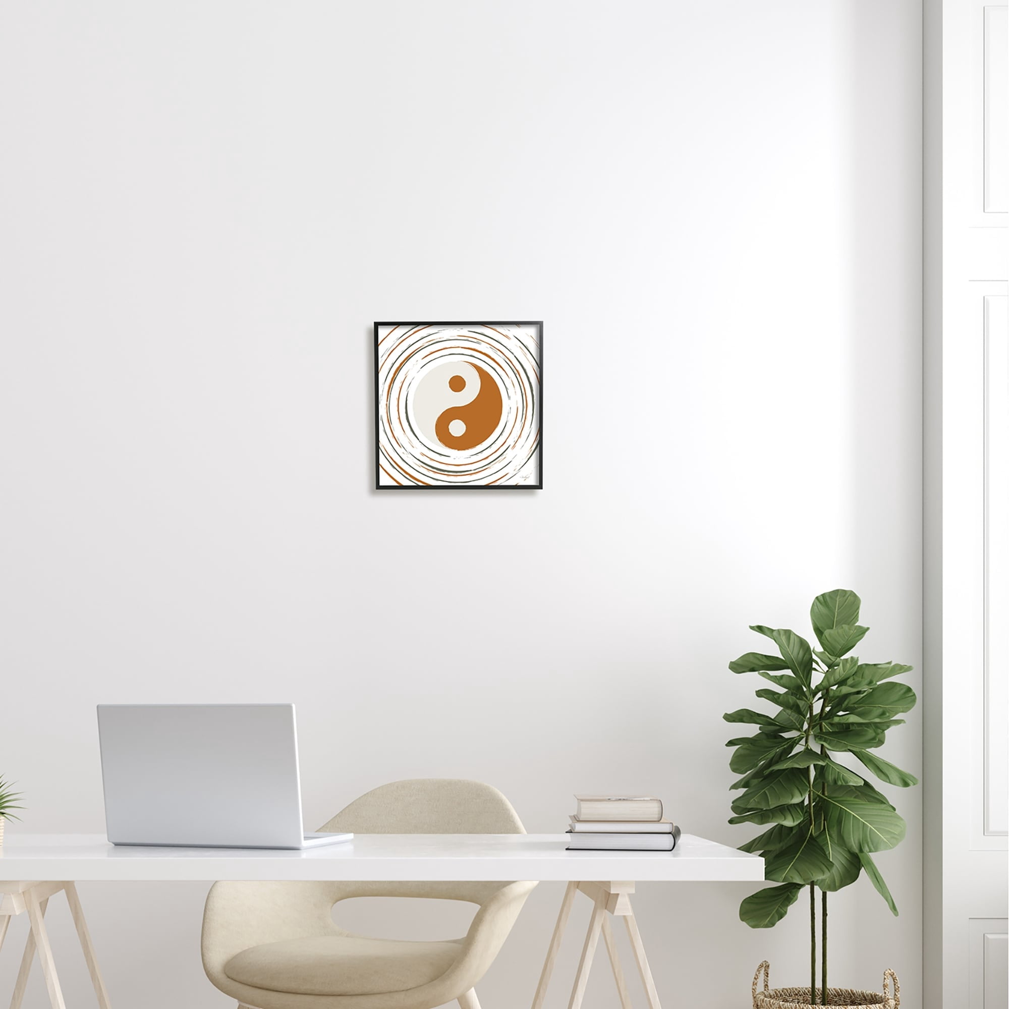 Stupell Industries Yin Yang Taijitu Symbol Spiritual Circular Stripes Graphic Art Black Framed Art Print Wall Art, Design by Martina Pavlova