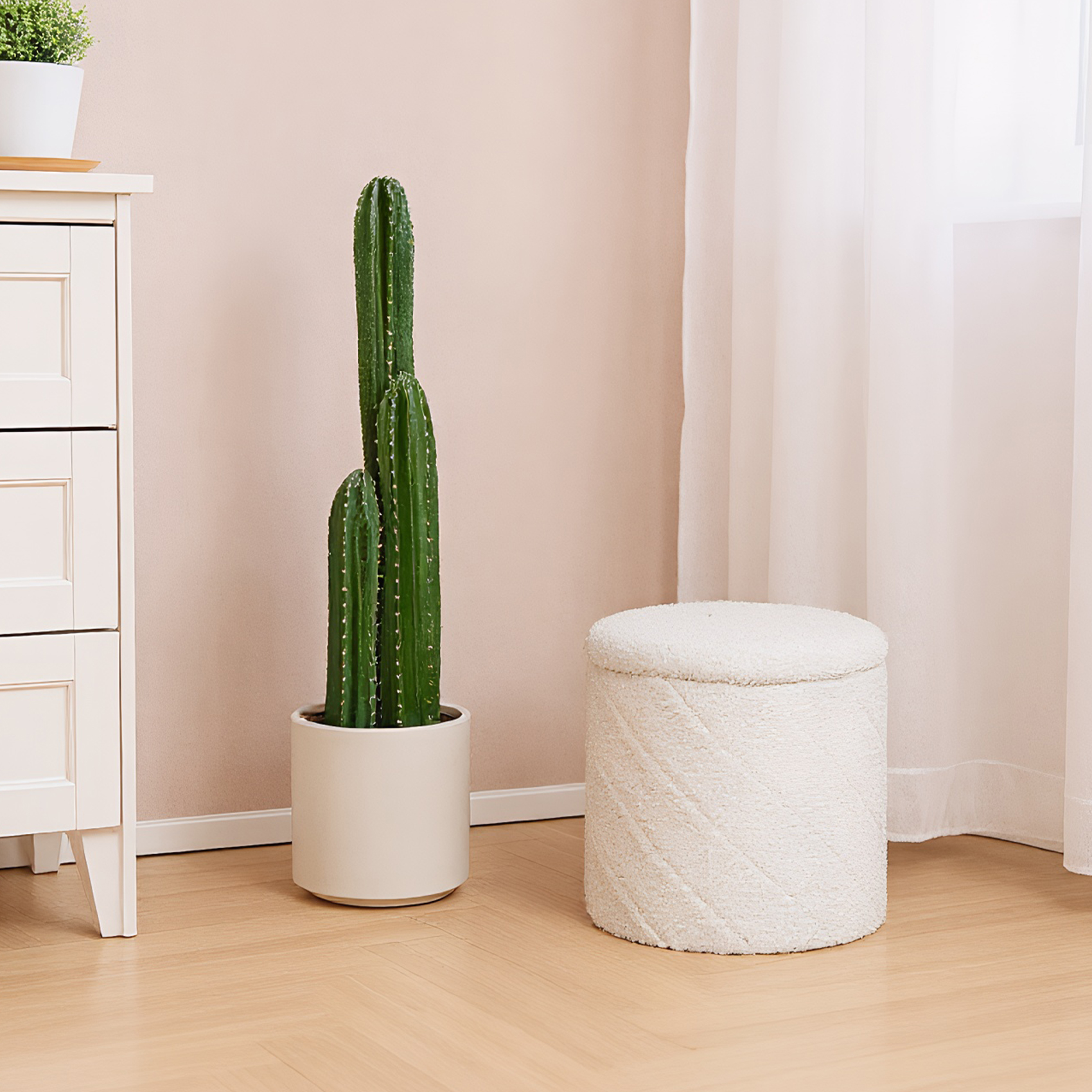 PINPLUS Small Storage Ottoman with Tray Collapsible Foot Rest Stool Seat for Living Room White,Sherpa Fabric