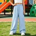 thumbnail image 5 of Ixbnca Long Pants for Girls Textured Wide Leg Solid Color Pants Lounge Elastic High Waist Comfy Vacation Trousers, 5 of 6