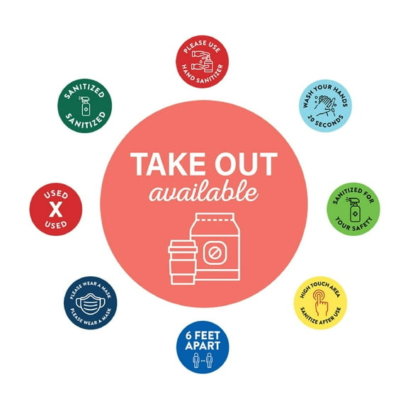 Koyal Wholesale Restaurant Social Distancing Take Out Available Business Signs, 50-Pack, Vinyl Sticker Decals