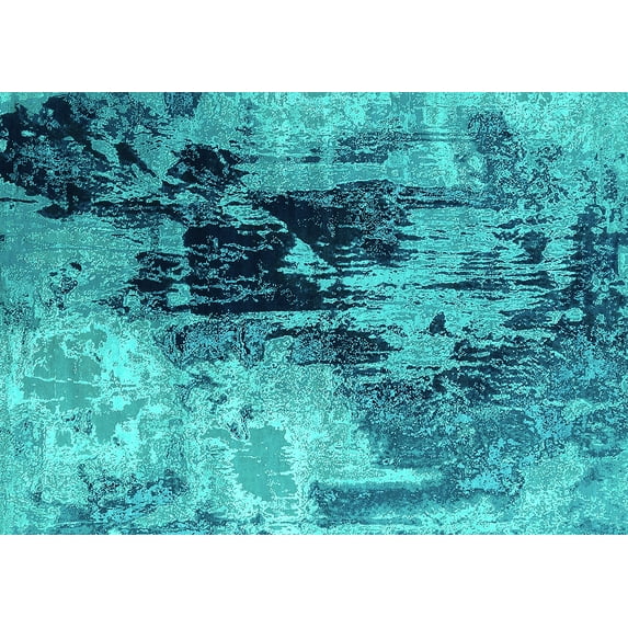 Ahgly Company Machine Washable Indoor Rectangle Oriental Turquoise Blue Industrial Area Rugs, 2' x 3'