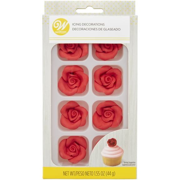 Wilton Red Rose Royal Icing Decorations Size Medium 8-Count 1.55 oz.