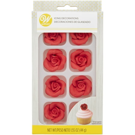 Wilton Red Rose Royal Icing Decorations Size Medium 8-Count 1.55 oz.
