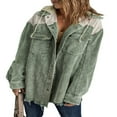 thumbnail image 1 of Womens Corduroy Shacket Jacket Long Sleeve Button Down Color Block Hooded Coat with Pockets, 1 of 7