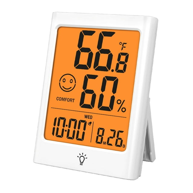 Qucyy Thermomètre Numérique Intérieur pour Pièce, Moniteur de Température et d'Humidité Intelligent avec Rétroéclairage, Indicateur de Confort, Enregistrement Max/Min, Temps, Calendrier, Alarme, Interrupteur °c/°f pour Chambre, École