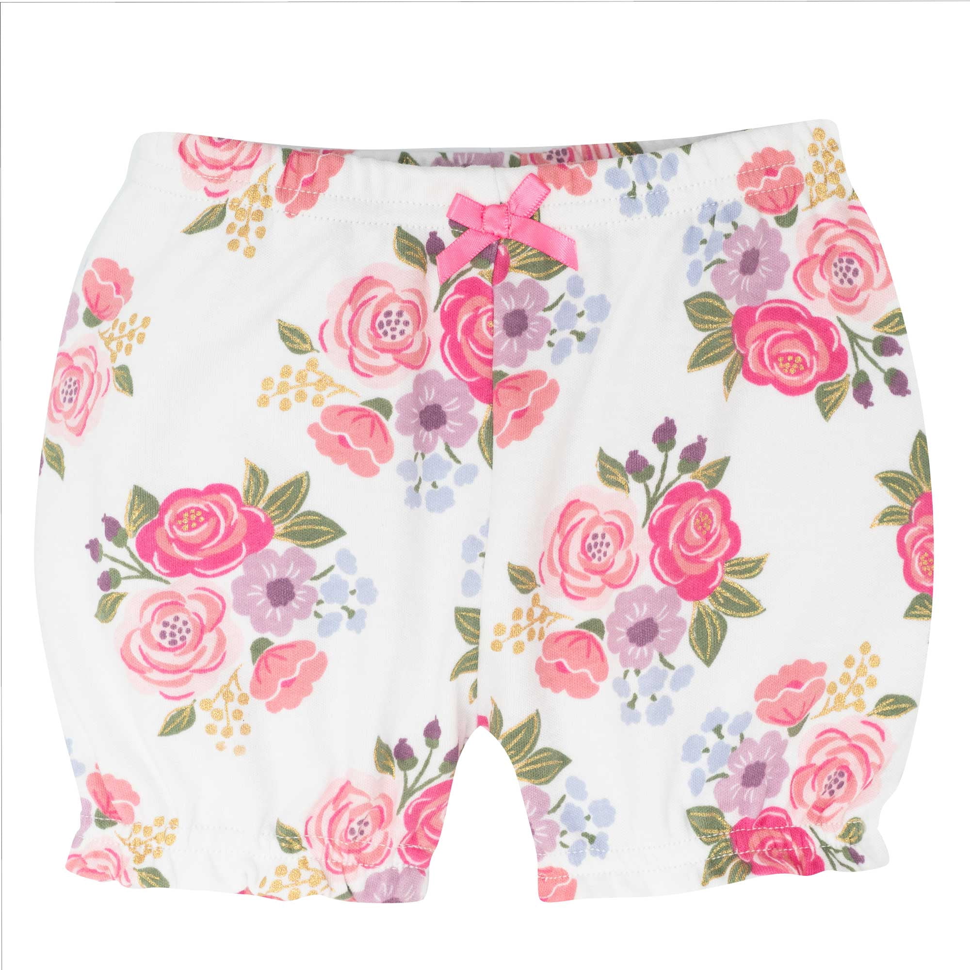 Hudson Baby Girl Cotton Bodysuit, Shorts and Shoe Set, Mama Floral, 6-9 Months