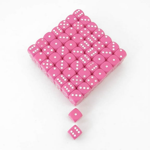 Pink Opaque Dice with White Pips D6 12mm (1/2in) Bulk Pack of 100 Wondertrail
