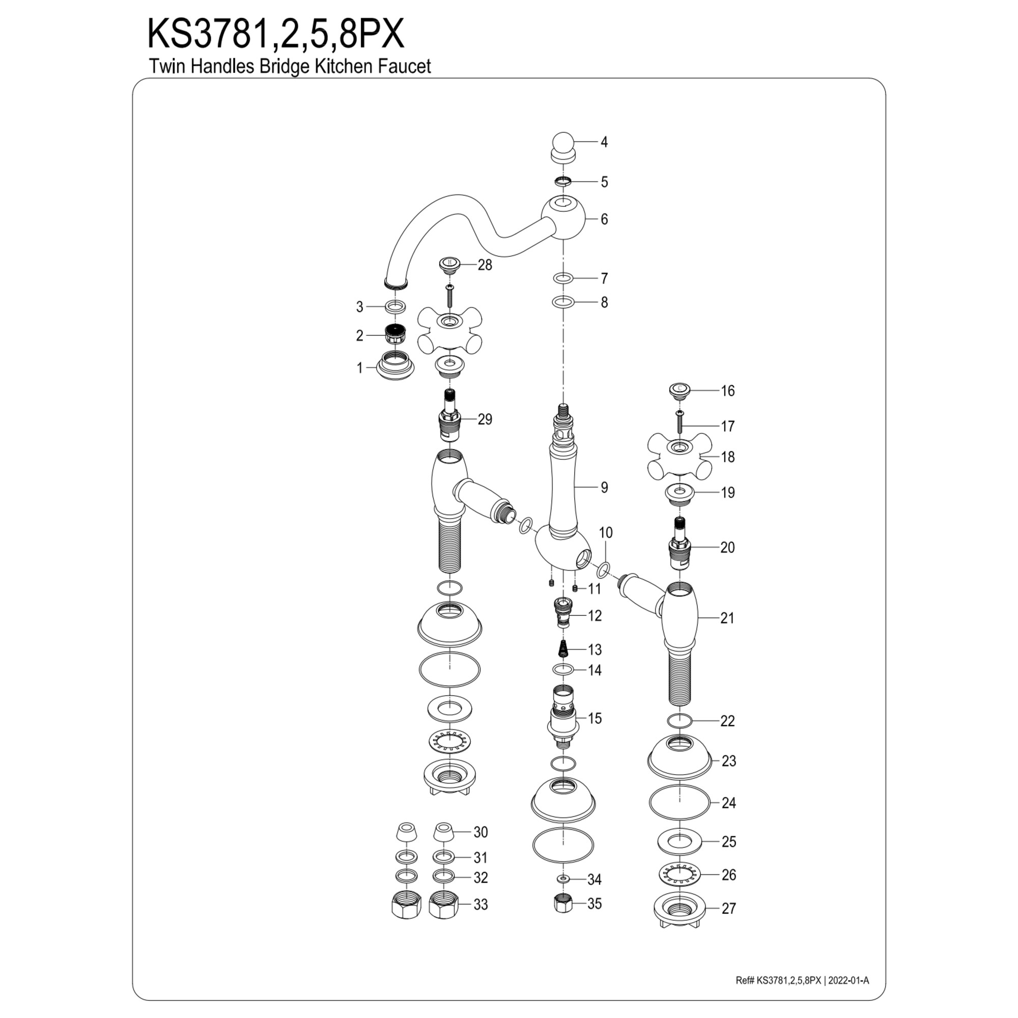 Kingston Brass KS3785PX Restoration Bridge Kitchen Faucet, Oil Rubbed Bronze