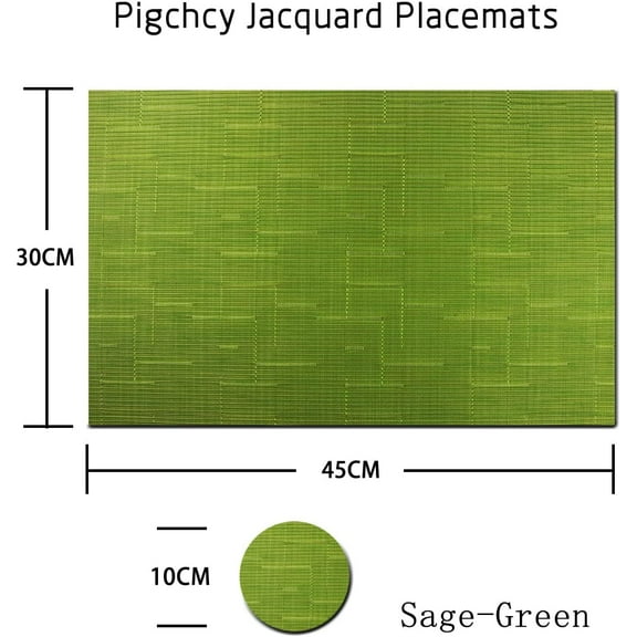 Sage Green Placemats Set of 6 - Washable, Elegant, Heat-Resistant