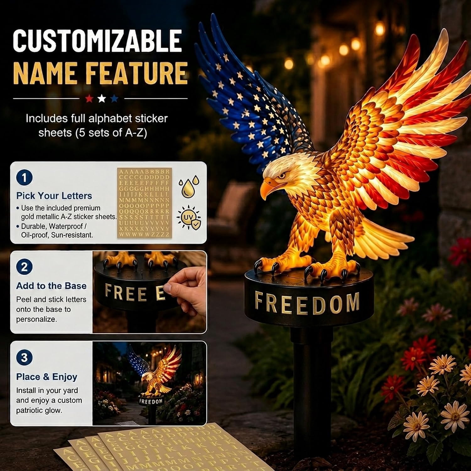 Clearance 4th of July Solar Eagle Garden Light, 250th Anniversary