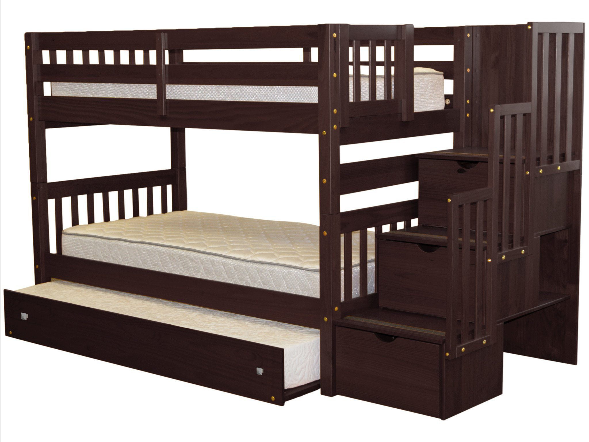 Bedz King Stairway Bunk Beds Twin Over Twin With 3 Drawers In The
