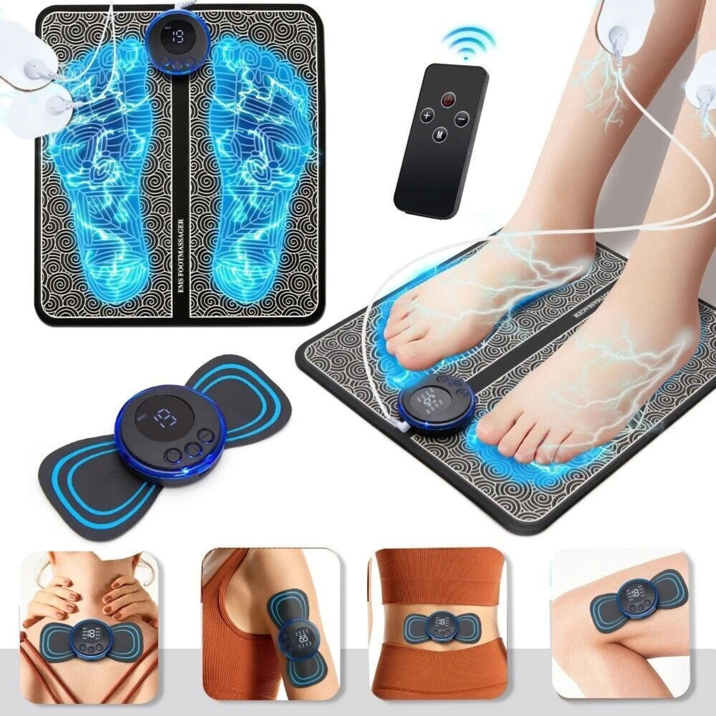 EMS Rechargeable Foot Massager, Electric Stimulator, 6 Modes, 9