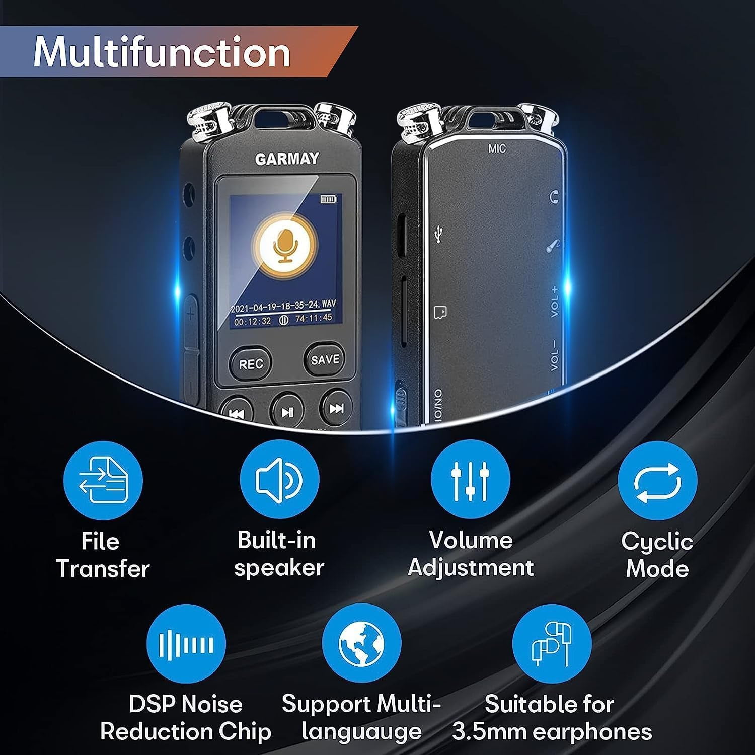 Digital Voice Recorder Upgraded 80GB 1536KBPS 5723Hours Recording Capacity 32H Battery Time Voice Activated Recorder with Noise Reduction Audio Recorder with Playback for Meeting Lecture