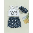 thumbnail image 2 of Arvbitana Toddler Baby Girls Summer Outfits Bull Head Print Sleeveless Strap Tops + Shorts + Headband Western Shorts Set 3Pcs 18M-6T, 2 of 9
