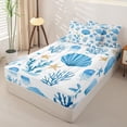 thumbnail image 2 of Erosebridal Ocean Sea Life Zipper Twin Comforter Sets with Fitted Sheet and 2 Pillowcases,Blue Jellyfish Shell Zipper Bedding Set For Boys,Navy Blue Reversible,4pcs, 2 of 7