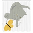 thumbnail image 3 of Ambesonne Animal Shower Curtain, Cat Yellow Moth, 69"Wx75"L, Black Marigold and Grey, 3 of 3