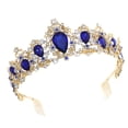 thumbnail image 3 of 1pc Crystal Rhinestones Crown with Comb Elegant Large Crown for Party Wedding Cosplay (Blue), 3 of 8