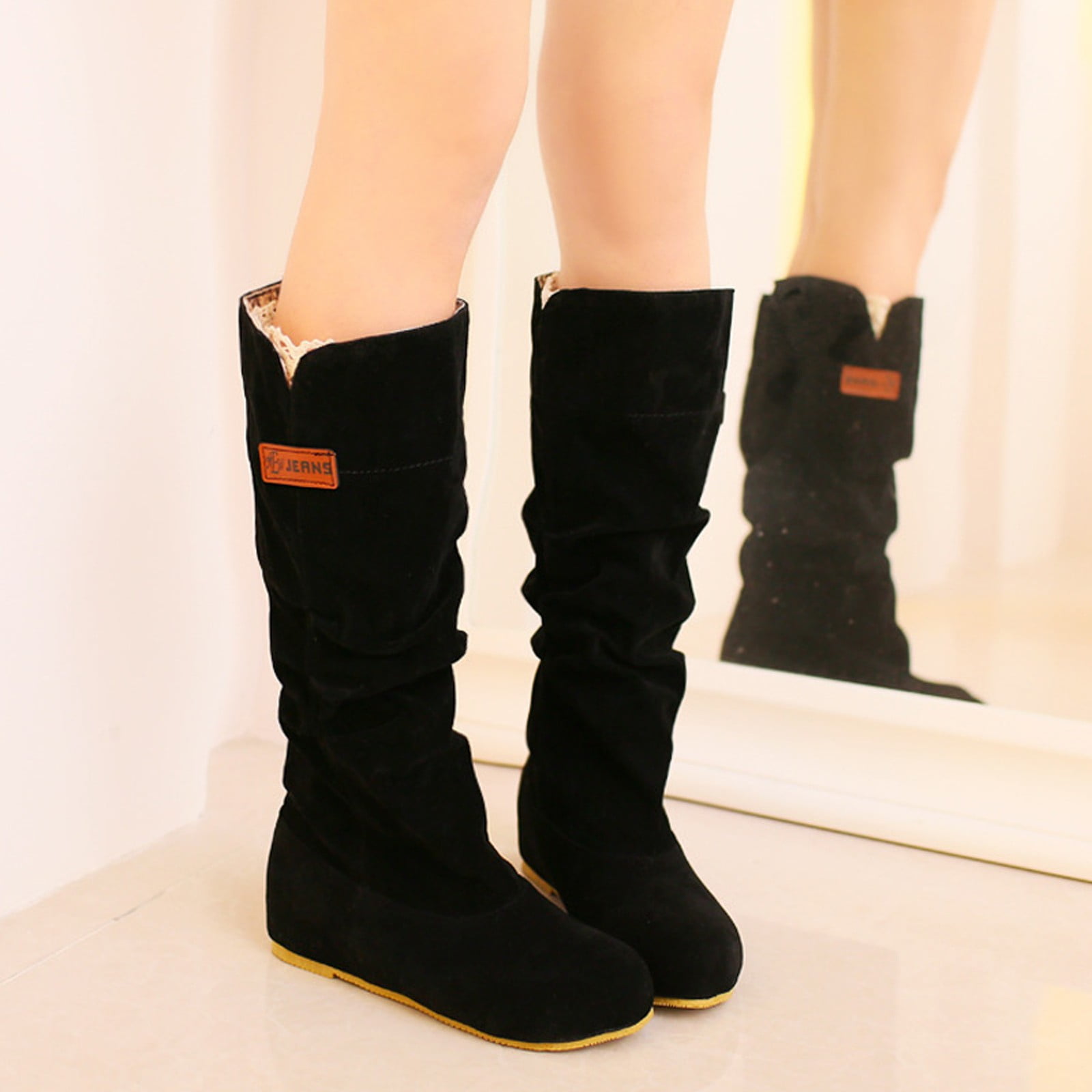 Teacher Appreciation Gifts AXXD Flats Mid Mid-Calf Boots,Packer Boots Winter Couples Over-the-Knee Steel Toe Shoes For Women Soft Outdoor Knee High Boots Women Boots
