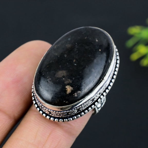 Natural Nuummite Gemstone Handmade 925 Sterling Silver Gift Ring Size 7