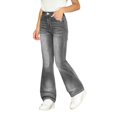 thumbnail image 2 of TIREOW Girls Daily Denim Bell Bottom Pants Slim Fit Solid Color Casual Flared Jeans Pants Elastic Waist Flared Trousers(Grey,8-9 Years), 2 of 6