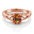 thumbnail image 2 of 18K Rose Gold Plated Silver Ecstasy Mystic Topaz and White Lab Grown Diamond 3 Stone Engagement Ring for Women | 1.58 Cttw | Oval 8X6MM | Round 2MM | Gemstone November Birthstone | Size 9, 2 of 4