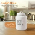 thumbnail image 3 of czcpp-Ceramic Flour Jar, Modern Rae Dunn Farmhouse Design with "FLOUR" Wording, Kitchen Decor and Organization, Airtight Food Storage Container for Flour Storage, 9.5" H x 3.94" D, White, 3 of 4