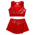 thumbnail image 5 of iiniim Girls 2 Piece Sequin Gym Ballet Lyrical Jazz Dance Outfit Sleeveless Crop Top with Layered Skirt Red 10, 5 of 7