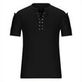 thumbnail image 3 of Njoeus Men's Athletic Shirts & Tees Workout Tops Men's Lace Up Short Sleeve Shirts Men Cotton Linen T-Shirt Band Collar Summer Casual Blouse Graphic Tees, 3 of 5